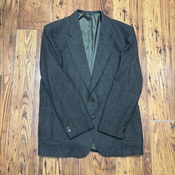 Vintage Woolrich‎ Brown/Blue Accents Wool Blend Sport Coat with Notched Lapel L - Picture 1 of 11